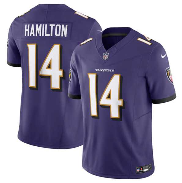 Men & Women & Youth Baltimore Ravens #14 Kyle Hamilton Purple 2023 F.U.S.E Vapor Jersey->baltimore ravens->NFL Jersey
